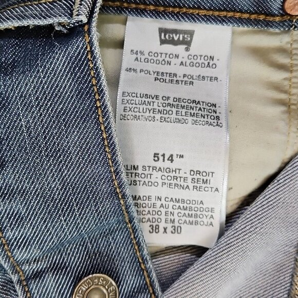 Levis 514 Jeans Men 38x30 Silver Blue Slim Straight Flap Pocket Denim Pants VTG - Picture 15 of 16